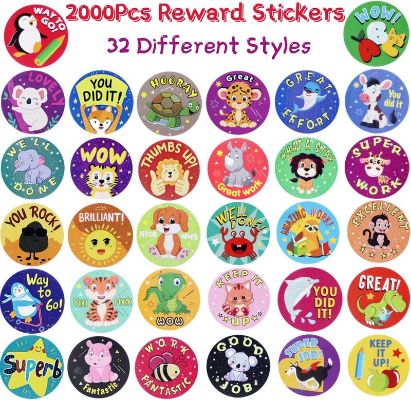 HOXBUR 2000Pcs Reward Stickers, 4Rolls Animal Styles Teacher Motivational Sticker for School Classroom Supplies - Image 2